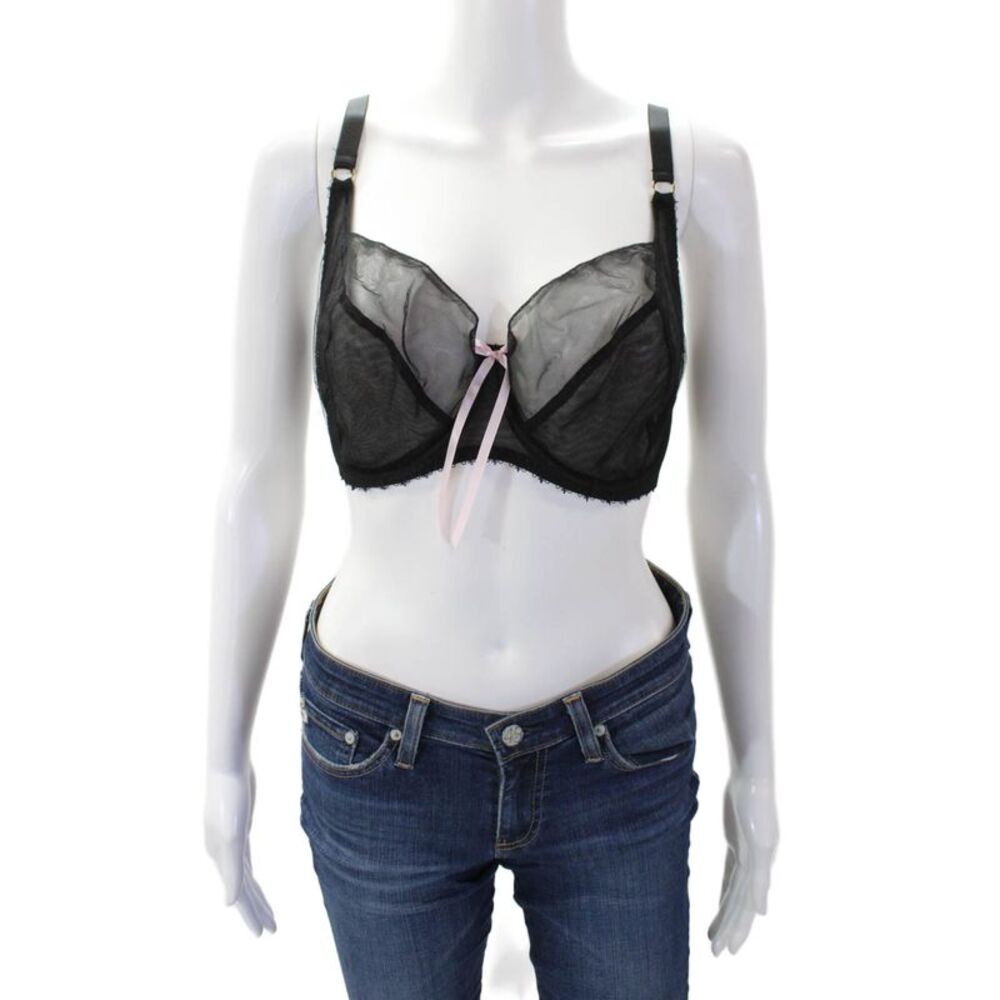 Miss Mandalay Womens Sheer Bow Accent Adjustable Balconette Bra Black Size 34FF